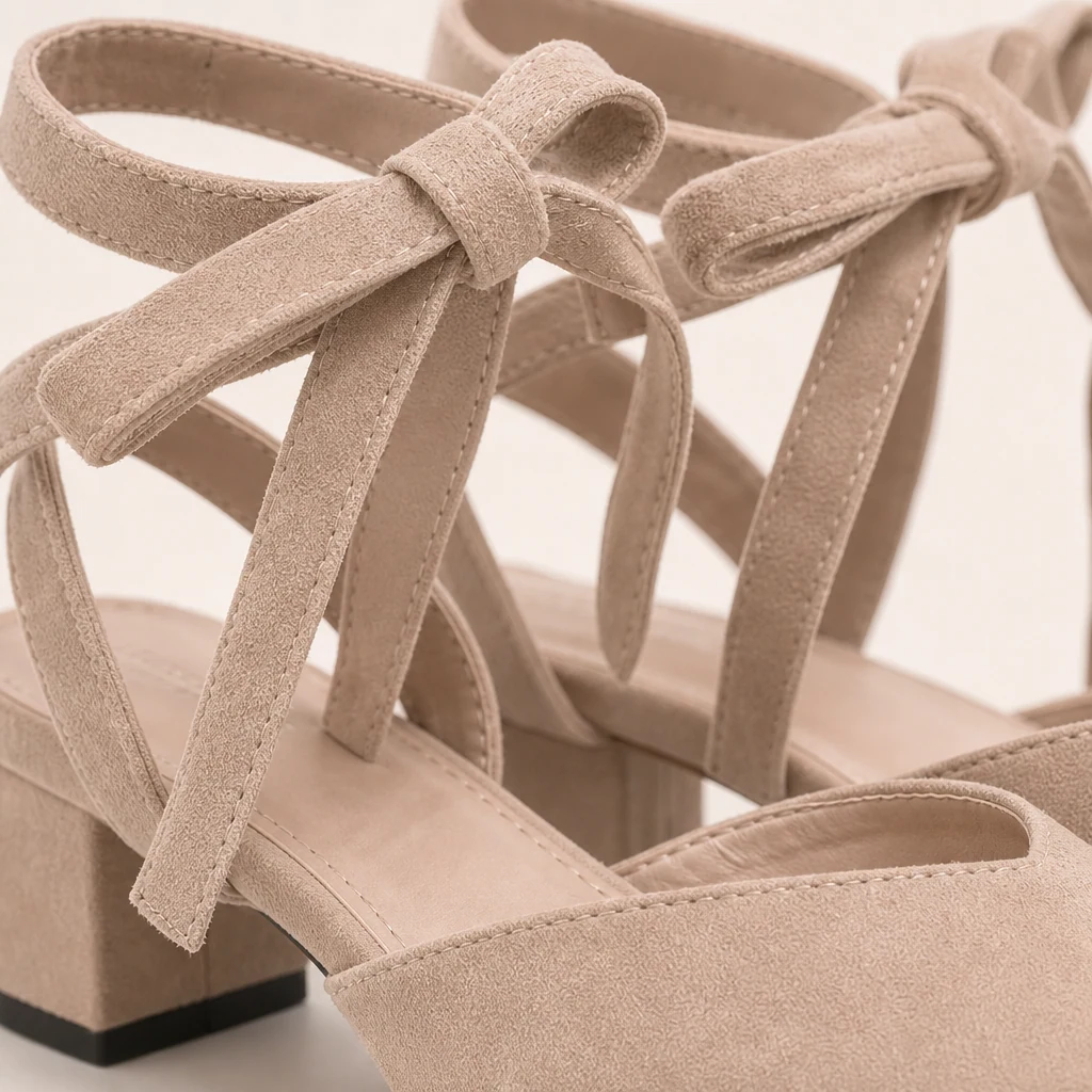 Close-up detail of the bow strap and matte upper finish