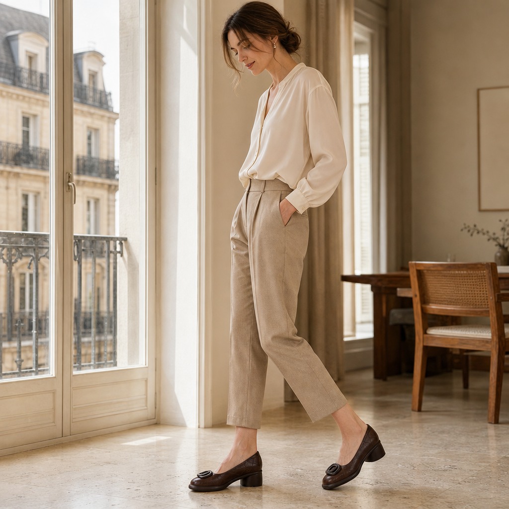 Des mocassins souples en similicuir dans une scène de produits lifestyle