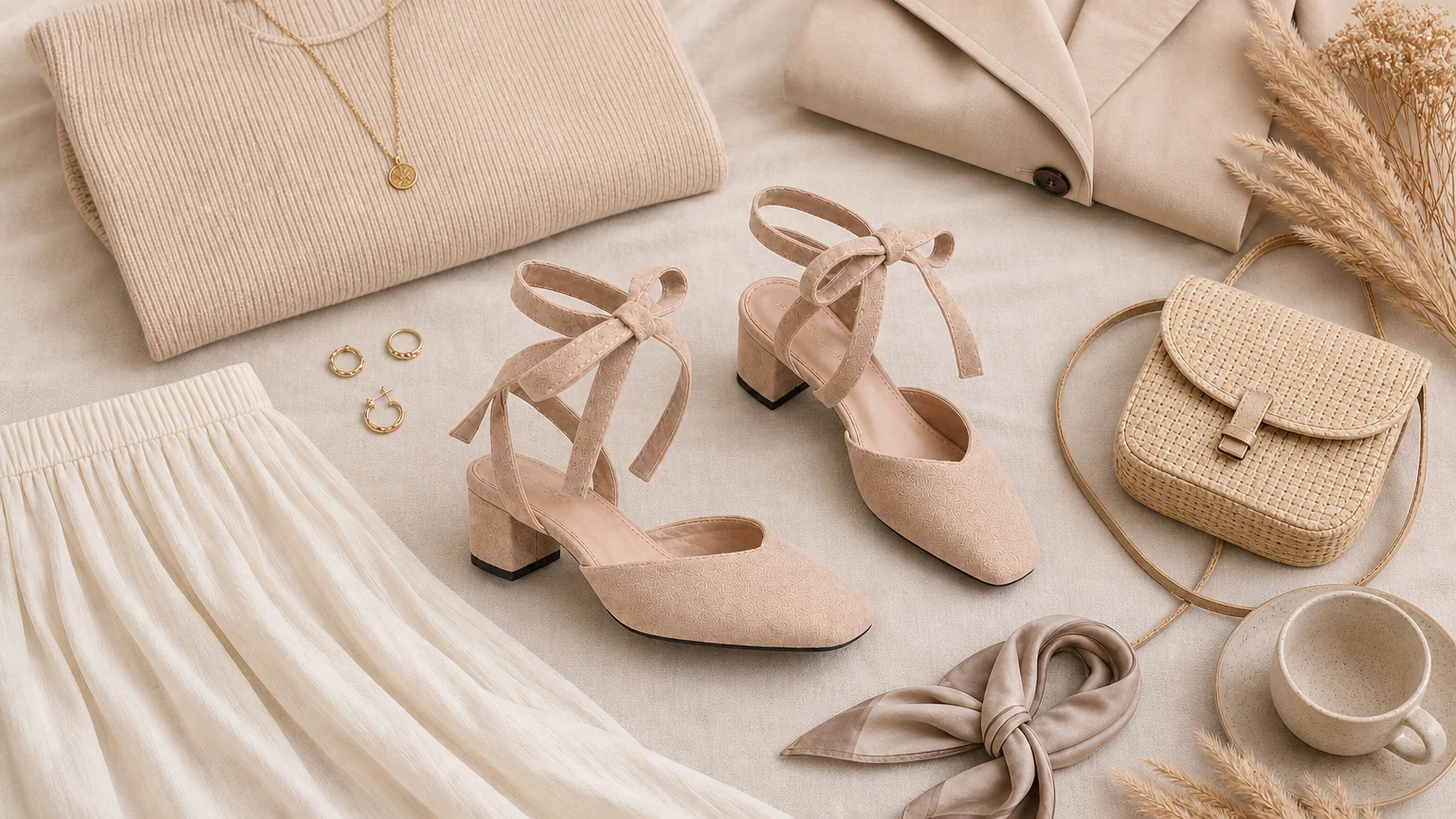 Chic bowknot strap dress flats in an editorial lifestyle scene